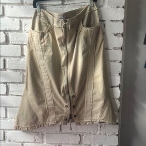 Utility-Style A-Line Midi Skirt in Beige